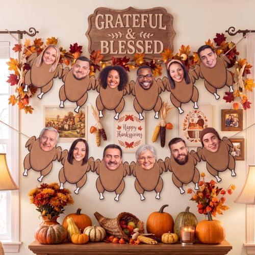 Irenare 24 Pcs Thanksgiving DIY Turkey Head Photo Banner