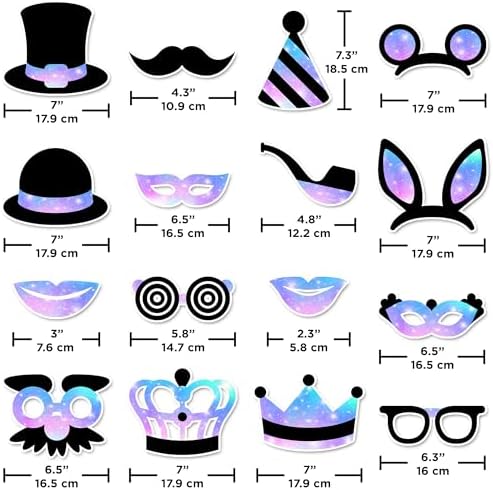 Premium Birthday Wedding Graduation Photo Booth Props Kit - 16 pc - Black & Purple - Durable & Easy-to-Use Photobooth Props Signs for Memorable Photos - Party Supply Decorations - by PixiPy