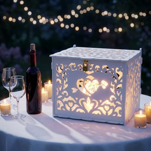 Jolik Wedding Card Box With Sign, Large DIY Locking Money Box Holder for Wedding Reception, Gift Card & Envelope Storage, Anniversary & Birthday Party Decoration, Bridal Party Box