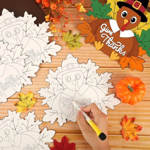 Sereliy 24 Pcs Thanksgiving Wreath Crafts Color Your Own Turkey Crafts