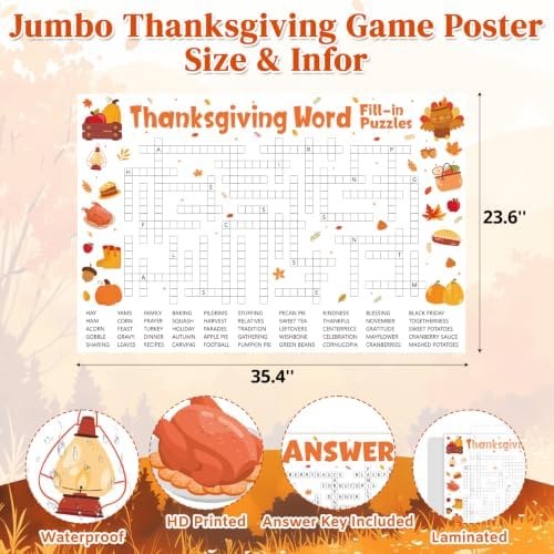 Giant Thanksgiving Word Fill-in Puzzles Game for Family Office Large Group