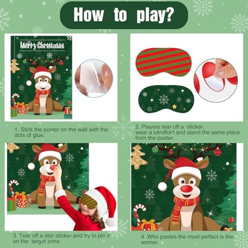 ASTARON Christmas Party Games for Kids, Pin the Hat on Reindeer