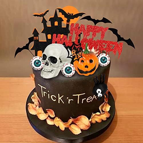 Halloween Cake Toppers Eyeballs Skull Head Spider Cake Decorations Castle Happy Halloween Cake Toppers for Trick-or-Treat Birthday Supplies (Eyeballs)