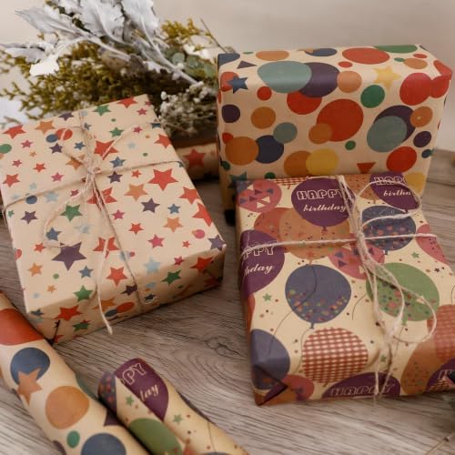 Birthday Wrapping Paper,Gift Wrapping Paper Roll,Kraft Wrapping Paper