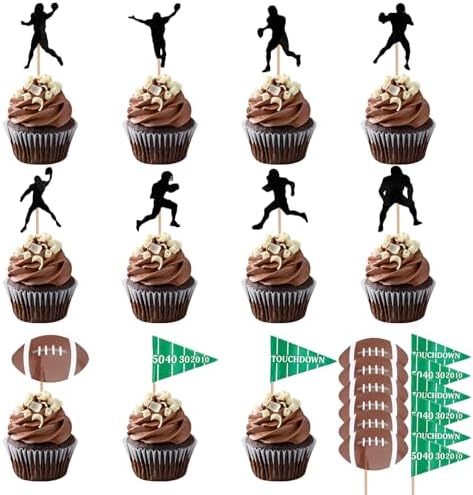 Football Cupcake Toppers, 24 PCS Foot Ball Touchdown Players Cupcake Toppers, Food Picks Toppers Cake Decorations for Football Party Decorations 2026 Sports Themed party Supplies
