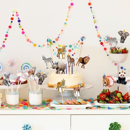 Hooqict 40Pcs Safari Animal Cupcake Toppers Party Animal Birthday Cake Topper Decorations Safari Jungle Cupcake Picks for Kids Boys Girls Birthday Baby Shower Wild Zoo Party Supplies