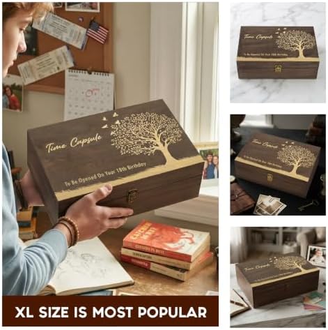 Time Capsule Engraved Wooden Keepsake Box, Memory Box to Be Opened on 18th Birthday with Inside Engraving, Baby Milestone Storage Gift for Photos, Cards & Precious Keepsakes X-Large 14.15 x 9.5 x 4.5"