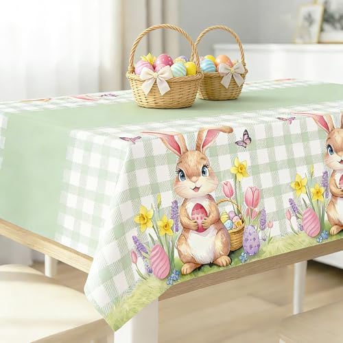 3 Pack Easter Bunny Tablecloth, Disposable Plastic Easter Table Decorations for Spring Party, Easter Decorations for Home, 54x108 Inch