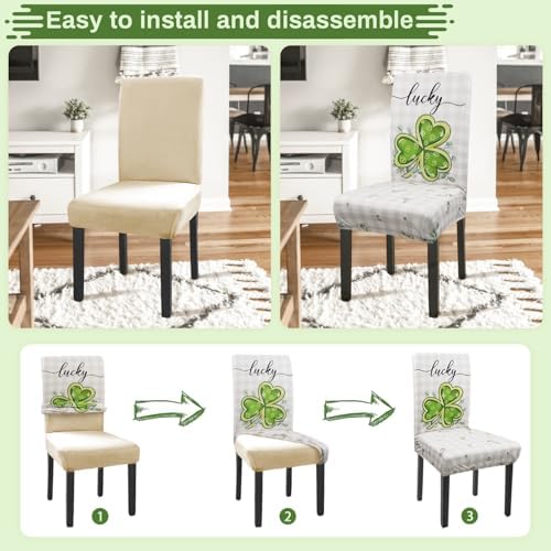 St. Patricks Day Chair Covers Set of 4 Shamrock Stretch Parsons Slipcovers