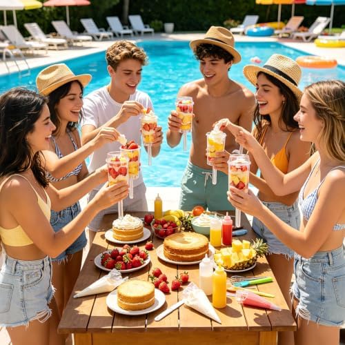 AZYM Cake Pop Stand, Clear Food-Grade Plastic Dessert Cups with Lids, Push Cake Pop Holder with Cutter Tool, Reusable Dessert Containers for Parties, Weddings, Birthdays, DIY Baking Supplies