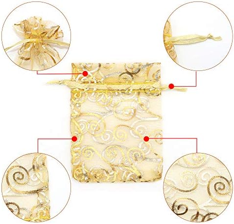 Staruby Organza Gift Bags 100pcs Gold Sheer Bag 3x4 Inch Mesh Favor Bags