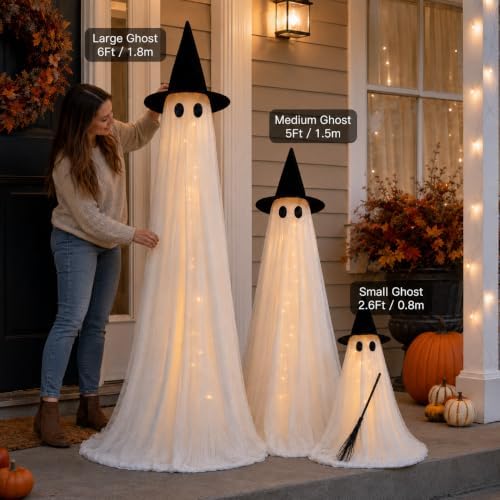 Halloween Decorations Outdoor 3 Pack Lighted Ghost-Family with Timer Remote