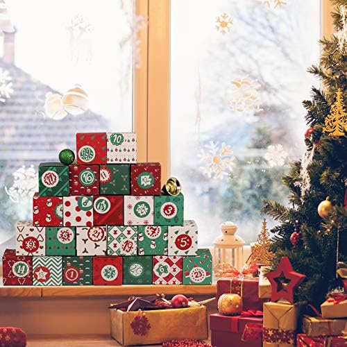 KESOTE DIY Empty Advent Calendar, 24 Cardboard Treasure Boxes with 1-24 Number Stickers Christmas Countdown Calendar for Xmas Holiday Decor