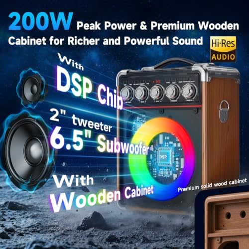 200W Karaoke Machine with Premium Wood Cabinet for Powerful Sound