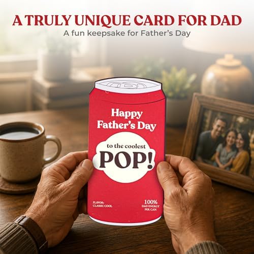 Funny Father’s Day Card for Dad, Grandpa, Pop Step Dad from Daughter Son Kids, Unique Beer Soda Can Shaped Dad Card
