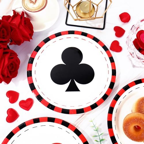Whaline 40 Pcs Casino Party Paper Plates for Las Vegas Themed Party Supplies Poker Event Game Disposable Plates 4 Designs Tableware for Casino Night Birthday Poker Club Supplies Table Decor, 9 In
