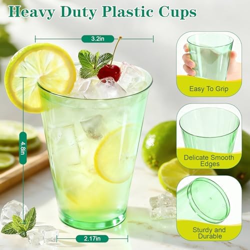 Glowserve 50 Pack 12 oz Green Disposable Plastic Cups Cocktail Glasses