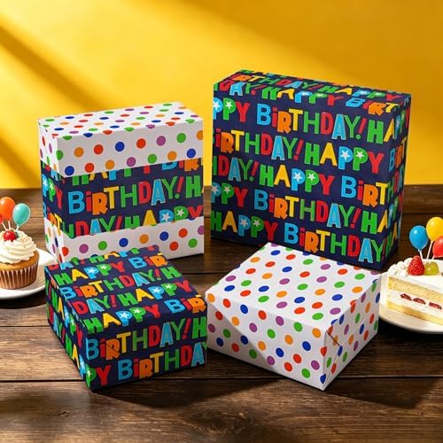 WRAPAHOLIC Reversible Birthday Wrapping Paper Roll - Mini Roll - 17 Inch x 10 Feet - Colorful Happy Birthday Wrapping Paper with Polka Dots Design for Boys Girls Kids, Baby Shower, Holiday, Party