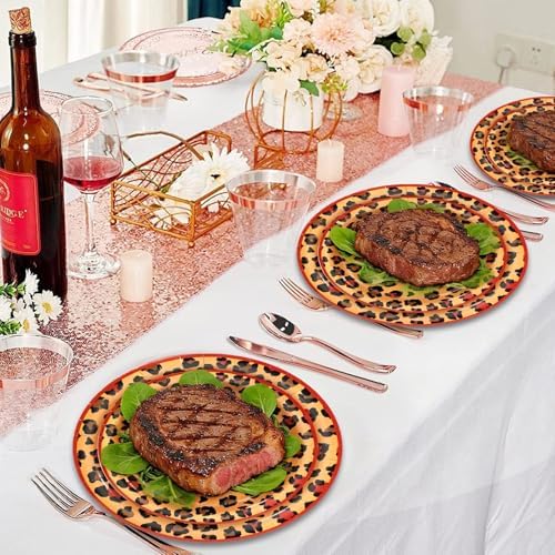 180pcs Red Cheetah Print Plates and Napkins Party Supplies,Serves 60