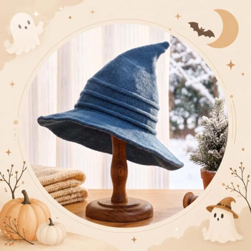 Boyiee Knitted Witch Hat Foldable Wide Brim Cap Pointed Felt Hat for Women Halloween Cosplay Costume Masquerade Accessory