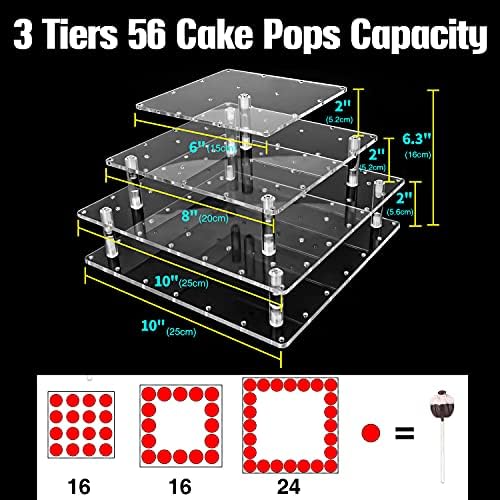 Goabroa Cake Pop Stand, 56 Holes Clear Acrylic Lollipop Holder, 3 Tier