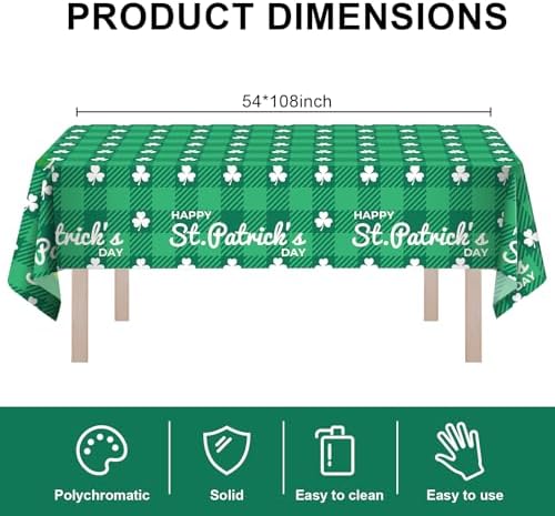 8 Pack Clover Checkered Plastic Tablecloth 54" x 108" Disposable Table Cloths Green St Patricks Day for 6 to 8 Foot Tables Cover for Parties Decorations Supplies (Clover Checkered, Rectangle)