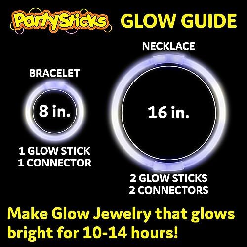 PartySticks White Glow Sticks - 100pk, 8 Glow In The Dark Light Up Party Favors, Decorations and Accessories