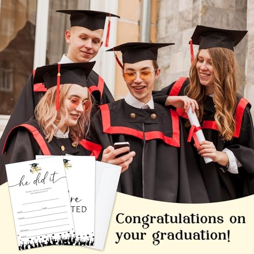 Graduation Invitations 2026 with Envelopes - 20 Pack Class of 2026 Graduation Party Invitations, 4x6 Inch Fill-in Graduation Announcements for High School or College - A11