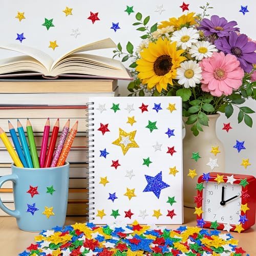 Foam Stickers Glitter Stickers Colorful Shapes Self Adhesive Stickers (Multicolour Star)