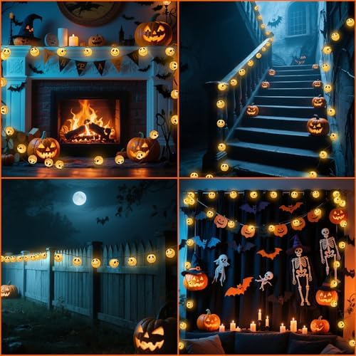 TIGOMOOV Halloween Ghost String Lights Plug in, 10 White Ghost Lanterns 9.83FT Connectable, Warm White Incandescent Indoor Outdoor Spooky Decorations for Porch Mantel Tree Yard Party