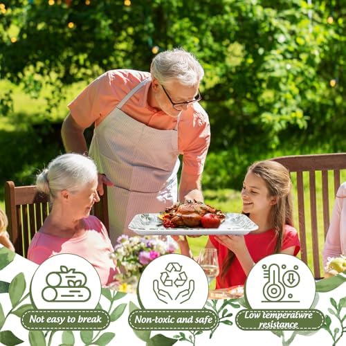 Whaline 3Pcs Greenery Serving Trays Reusable Melamine Platters Green Leaves Serving Dishes for Spring Birthday Wedding Party Food Supplies, 10 x 13 Inch