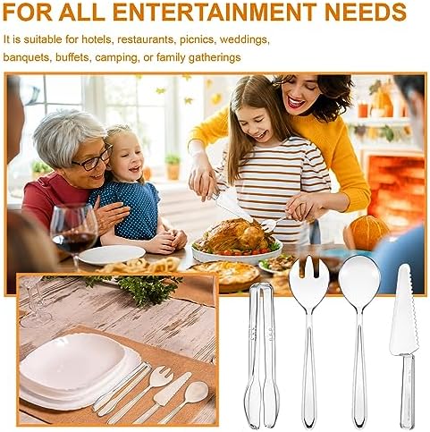 24 Pcs Disposable Plastic Serving Utensils Set Spoons Forks, Clear