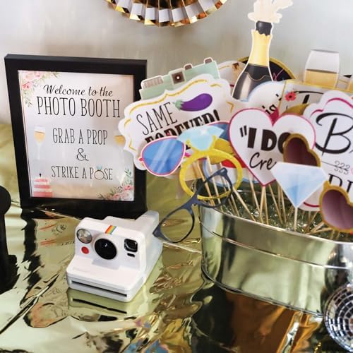 Bridal Shower Photo Booth Props - 41-pc Photo Booth Kit with 8 x 10-Inch Sign, 60 Adhesive Pads, 45 Sticks - Team Bride Photo Booth Props - Bachelorette Props Photo Booth
