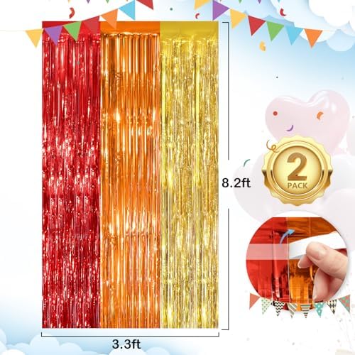 Rainbow Party Backdrop Decorations, Foil Fringe Curtains 2Pack 3.3x8.3 Ft
