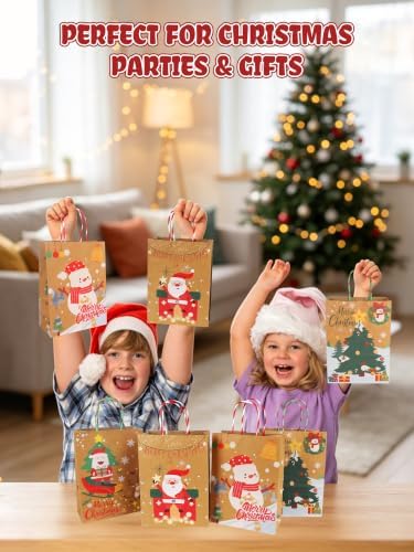 12Pack Christmas Gift Bags Bulk 8.7*6.3*3.2IN Xmas Gift Bags with Handles