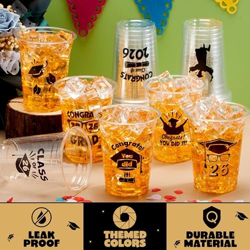 JOYIN 24 Pcs 16OZ Graduation Plastic Party Cups, Black Class of 2026 Decorations, Personalized Graduation Cups for College High School Grad Party Favors Supplies