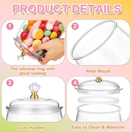 mwellewm 6PC Airtight Candy Jar with Lid and Spoon Plastic Cookie Dispenser