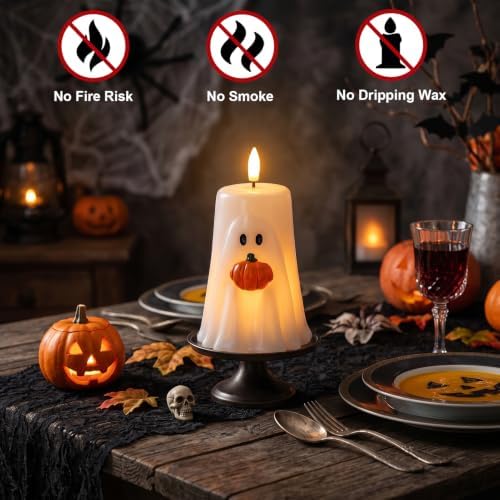 GenSwin Halloween Ghost Flameless Candle Remote Battery Operated Candle