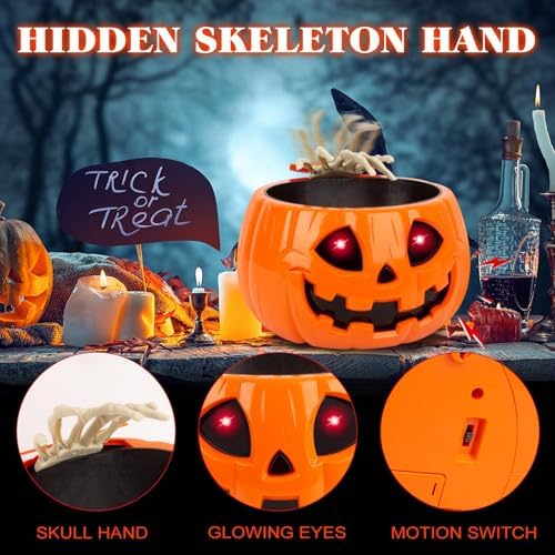 QEQEKAKA Animatronic Halloween Candy Bowl Decorations - Motion Activated
