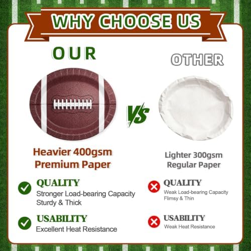 50 Pcs Football Shaped Plates, 12" Disposable Oval Paper Plates