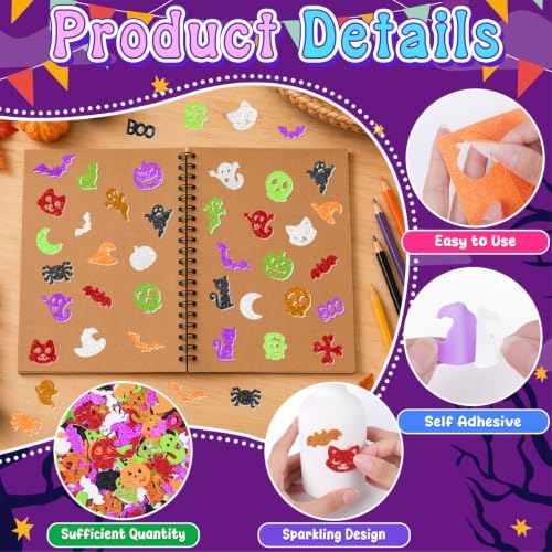 504 PCS Halloween Foam Stickers, Glitter Halloween Stickers, 8 Sheets