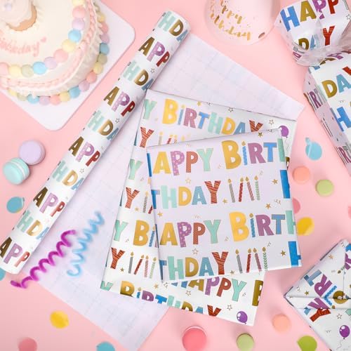woric Birthday Wrapping Paper Roll with Gridlines 17 Inch x 33 Feet