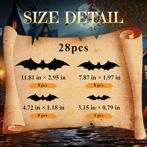 28 PCS Bats Wall Halloween Decorations, Realistic 3D Scary Bats Wall Stickers for Home, DIY PVC Window Stickers Halloween Party Supplies Indoor