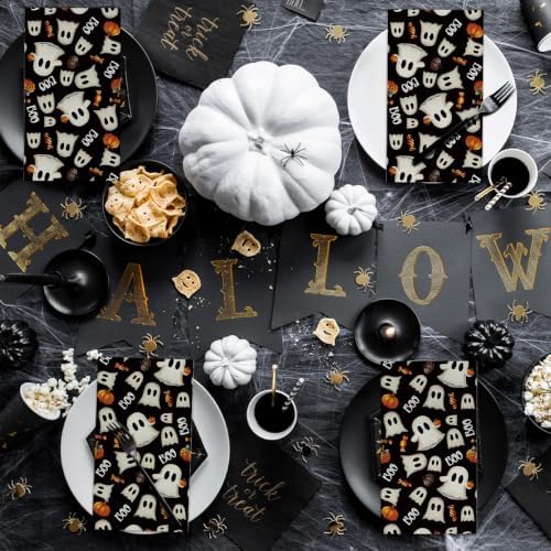 Horaldaily 100Pcs Halloween Paper Napkins, Horror Pumpkin Ghost Black