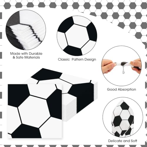 40 Pcs Soccer Napkins - Disposable Soccer Themed Party Decor Supplies, Soccer Ball Design Paper Napkins for Sport GameDay Birthday Party Favors Decorations