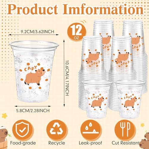 Funnymoom 60 Pack Capybara Plastic Cups for Party Decorations, 12 Oz