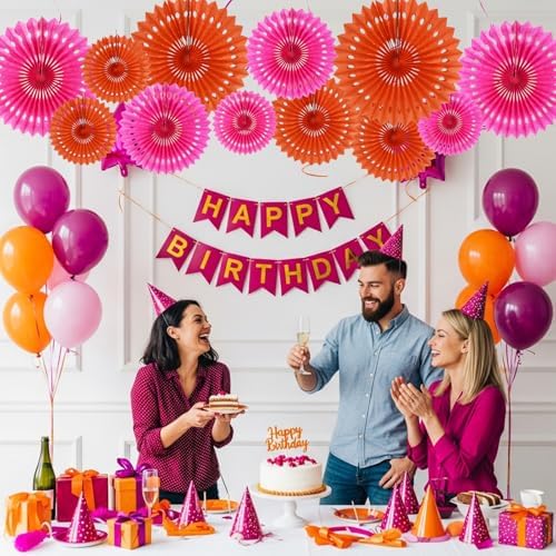 BEISHIDA Honeycomb Round Paper Fans Pink Orange Hanging Party Decoration