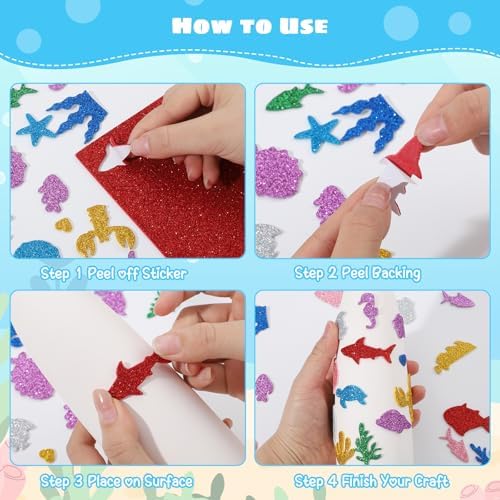 460 Pcs Glitter Sea Animal Foam Stickers, 8 Colors Ocean Sea Fish Stickers