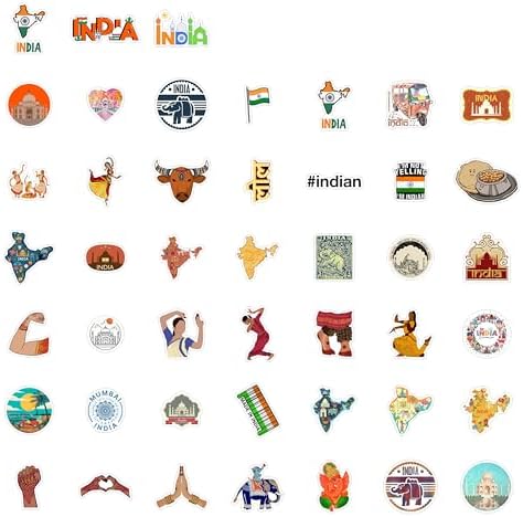 100Pcs India Stickers for Water Bottle and Laptop - India Party Supplies & Decorations, Waterproof Vinyl Decals, Indian Flag and Culture Stickers, Gifts for Women & Men