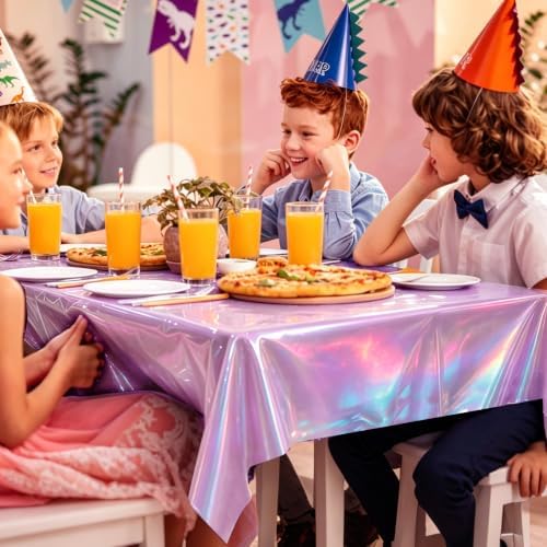 8 Pack Pink Solid Laser Plastic Tablecloth 54" x 108" Disposable Table Cloths for 6 to 8 Foot Tables Rectangle Table Cover for Parties(Pink Solid Laser, Rectangle)